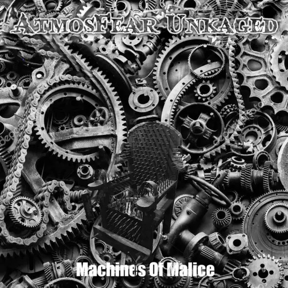 Dark thrash metal album cover with aggressive red accents and distorted skull motif